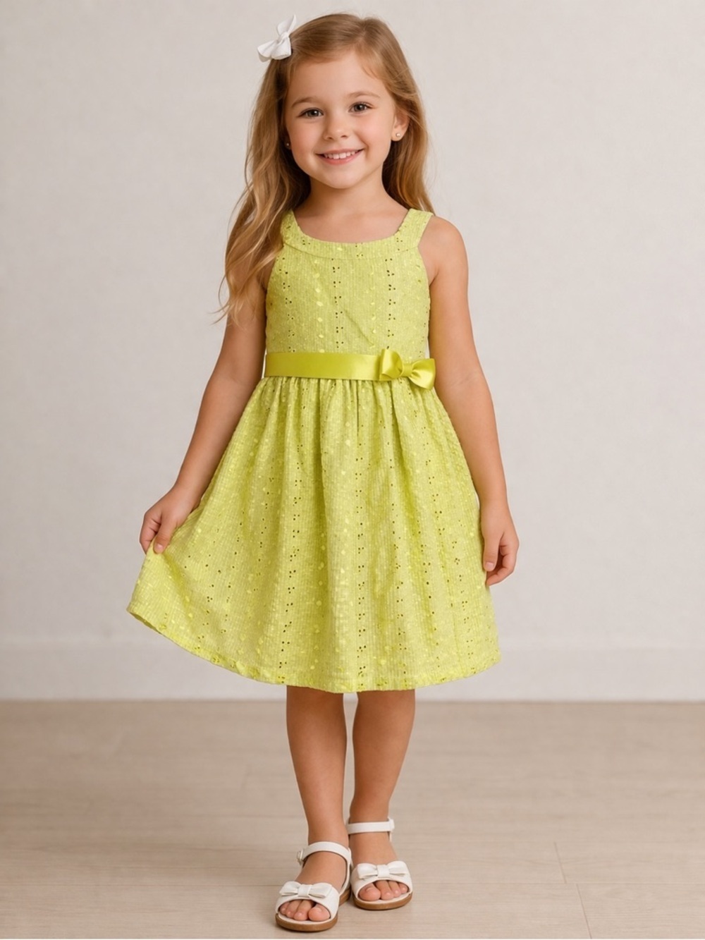 Bonnie Jean Girls Yellow Dress Size 12 Bow Waist Sleeveless